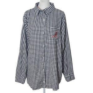 Alabama Black and White Houndstooth Flannel Button Down Shirt Size XL